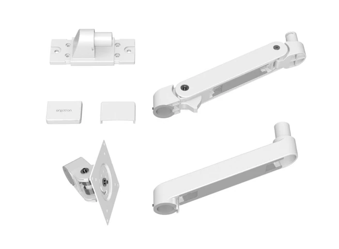 biały uchwyt na monitor do ściany Ergotron LX Pro Wall monitor arm elementy zestawu